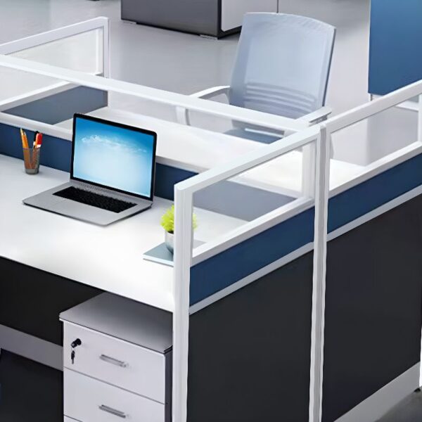 2-User Modular Office Workstation with ergonomic design, cable management, and adjustable partitions in a modern office setting.