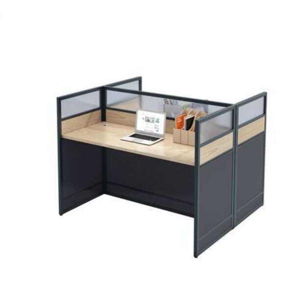 2-Way Modular Office Workstation featuring two side-by-side desks with integrated cable management in a modern office setting.