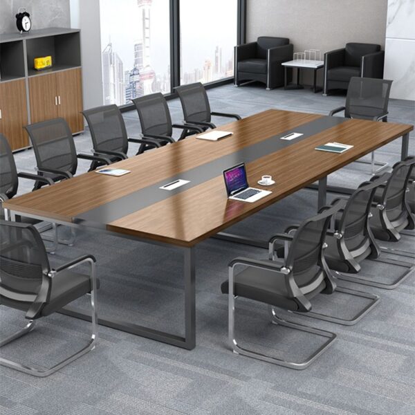 2.4-meter office boardroom table in a modern office setting, showcasing a polished wooden surface and sleek design.