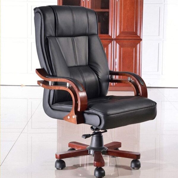 Bliss Leather Executive Office Chair with premium leather upholstery and wooden armrests, designed for comfort and style in the office.