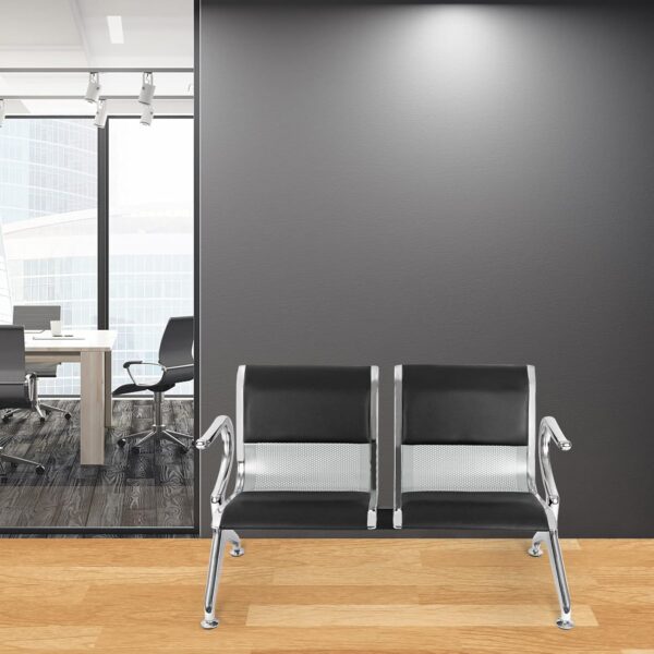 2-Seater Padded Metallic Airport Bench in a modern waiting area, showcasing its sleek design and comfortable padding.