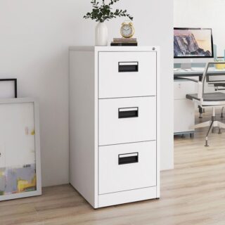 3-Drawer Steel Office Filing Cabinet with smooth gliding drawers and locking system.