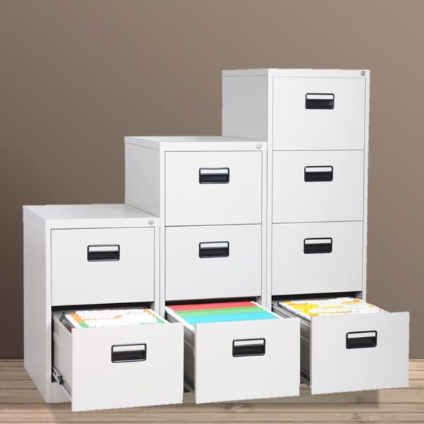 3-Drawer Steel Office Filing Cabinet with smooth gliding drawers and locking system.