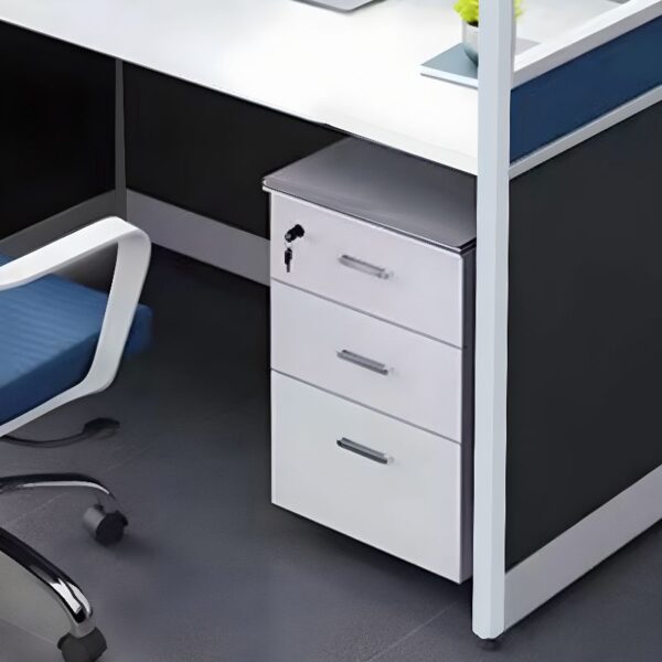 4-Way Modular Office Workstation with four interconnected desks, ergonomic design, and sound-absorbing panels.