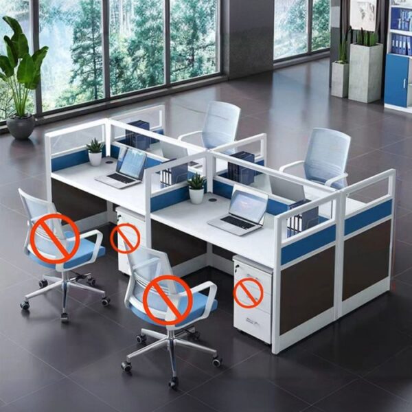 4-Way Modular Office Workstation with four interconnected desks, ergonomic design, and sound-absorbing panels.