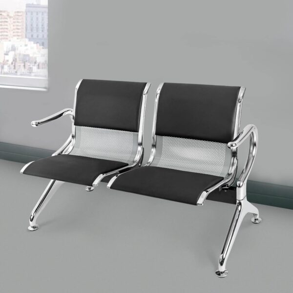 2-Seater Padded Metallic Airport Bench in a modern waiting area, showcasing its sleek design and comfortable padding.