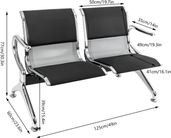 2-Seater Padded Metallic Airport Bench in a modern waiting area, showcasing its sleek design and comfortable padding.