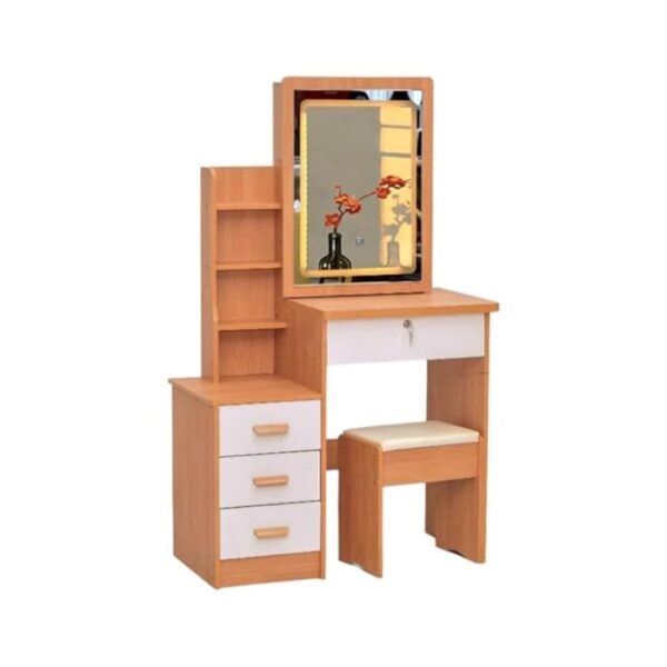 Dressing Table Set featuring a spacious tabletop, large mirror, and comfortable stool, ideal for any bedroom.