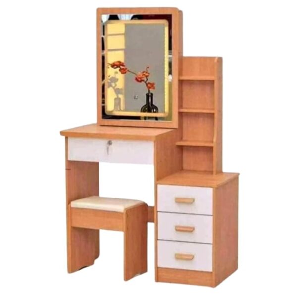 Dressing Table Set featuring a spacious tabletop, large mirror, and comfortable stool, ideal for any bedroom.