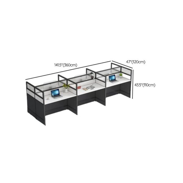 6-Way Modular Office Workstation with spacious surfaces and integrated cable management in a modern office setting.