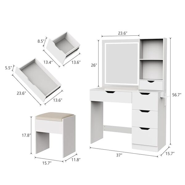 Modern Vanity Bedroom Dressing Table with a spacious surface, drawers, and a large mirror.