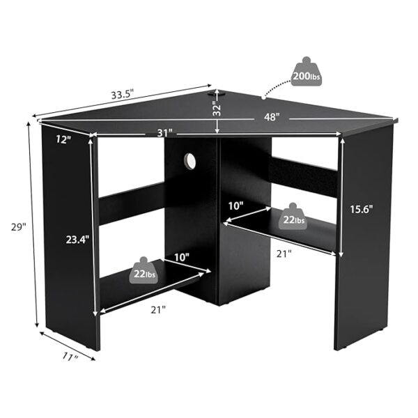 Home Office PC/Laptop Corner Table in a stylish home office setting, showcasing its compact design and functional features.