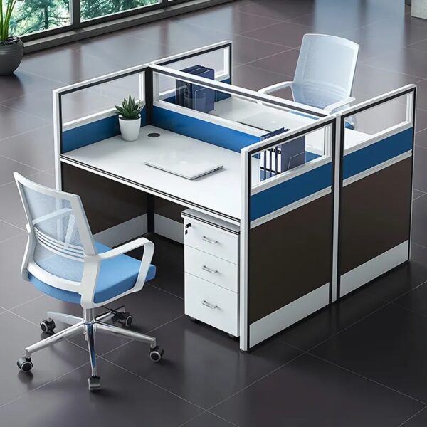 2-User Modular Office Workstation with ergonomic design, cable management, and adjustable partitions in a modern office setting.