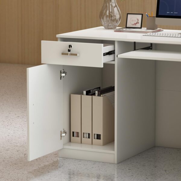 Rectangular Wood Reception Office Desk with spacious tabletop and built-in storage, ideal for professional office environments.