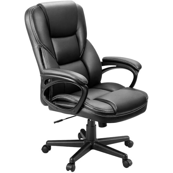 Black Leather Executive High-Back Seat in a modern office environment, showcasing its elegant design and ergonomic features.