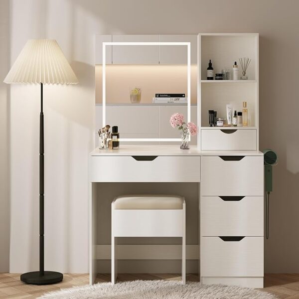 Modern Vanity Bedroom Dressing Table with a spacious surface, drawers, and a large mirror.