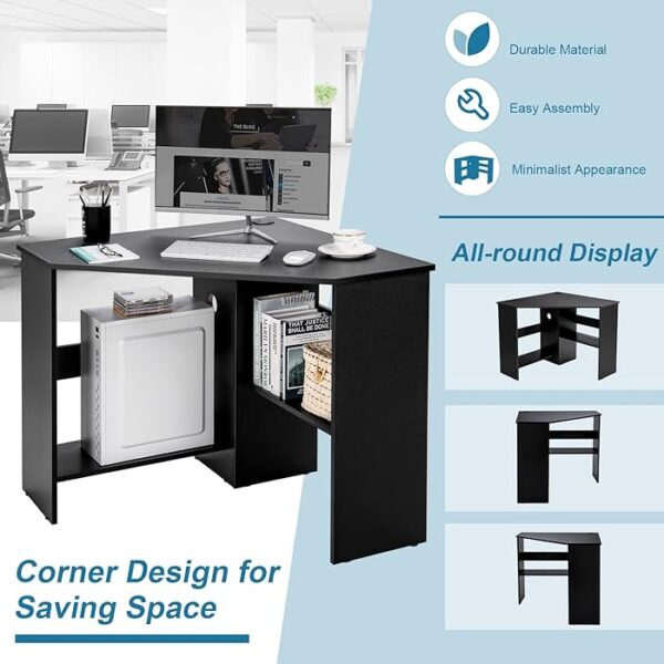 Home Office PC/Laptop Corner Table in a stylish home office setting, showcasing its compact design and functional features.