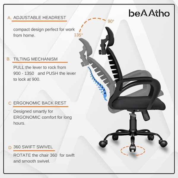 Ergonomic Mesh Computer Office Chair in a modern office setting, showcasing adjustable features and breathable mesh backrest.