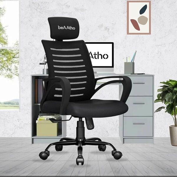 Ergonomic Mesh Computer Office Chair in a modern office setting, showcasing adjustable features and breathable mesh backrest.