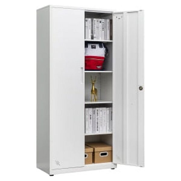 Steel Office Storage Cabinet with 2 doors and adjustable shelves, perfect for organizing office supplies and documents.