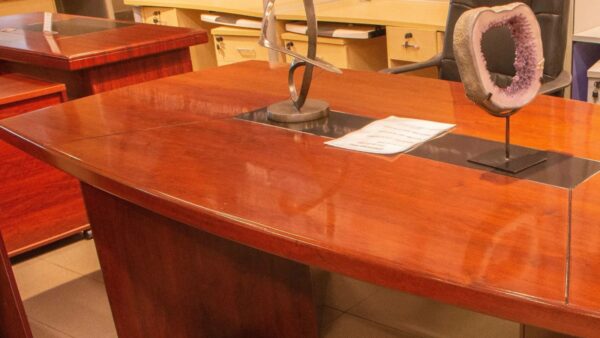 3000mm Mahogany Boardroom Table in an executive office setting, showcasing its rich finish and spacious design.