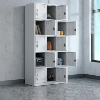 15-Locker Steel Staff Office Cabinet with individual secure lockers in a modern office setting.