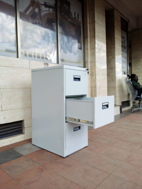 3-Drawers Steel Storage Cabinet in a modern office setting, showcasing its sleek design and spacious storage.