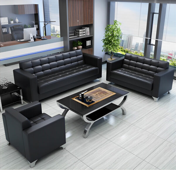 5-Seater Corporate Comfort Sofa Set in a modern office lounge, showcasing plush upholstery and a sleek design.