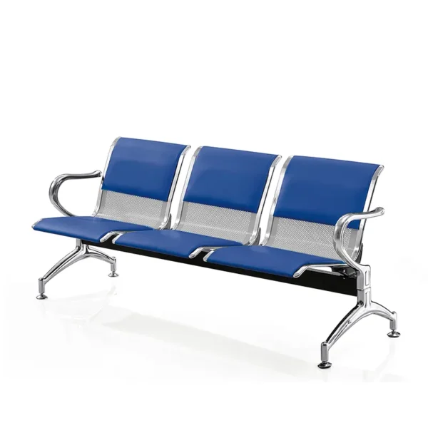 3-Link Padded Blue Waiting Bench in a modern waiting room setting, showcasing its sleek design and comfortable seating.