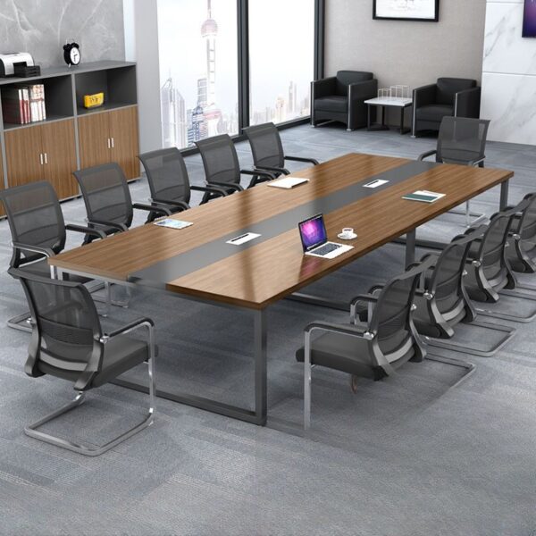 2.4-meter office boardroom table in a modern office setting, showcasing a polished wooden surface and sleek design.