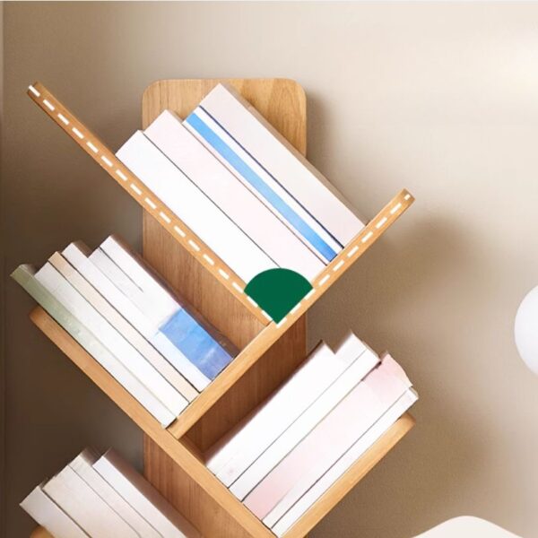 8-Shelve Wooden Office Bookshelf showcasing books and decorative items in a modern office setting.