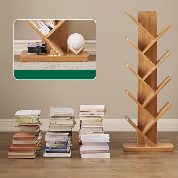 8-Shelve Wooden Office Bookshelf showcasing books and decorative items in a modern office setting.