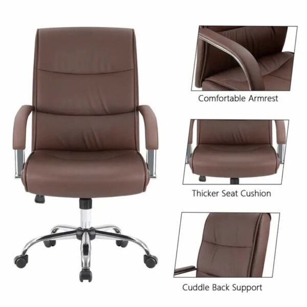 Brown Managers Leather Office Seat with ergonomic design and high backrest in a modern office environment.