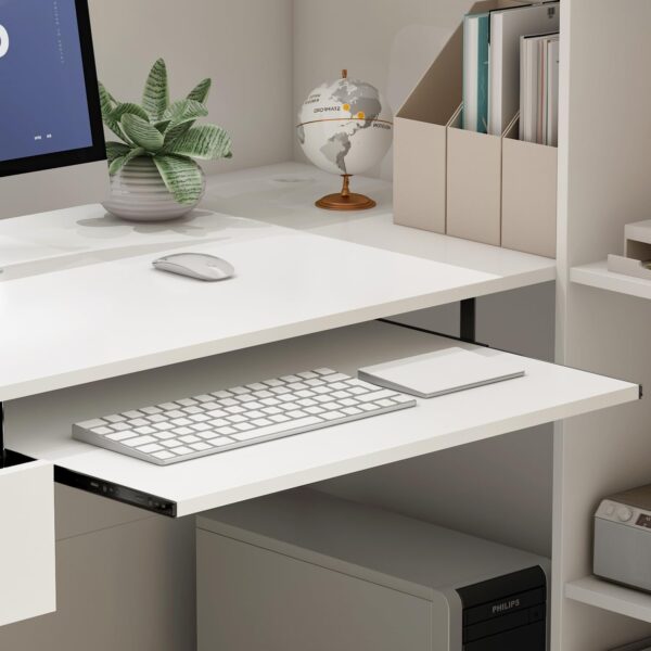 Rectangular Wood Reception Office Desk with spacious tabletop and built-in storage, ideal for professional office environments.