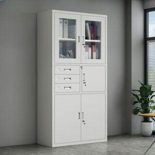 2-Door Metallic Office Storage Cabinet with adjustable shelves and a sleek design in a modern office setting.