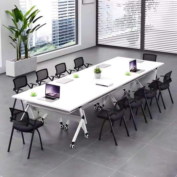 "120cm foldable conference table with a modern design, suitable for small meetings in an office setting."