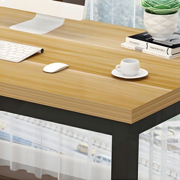 Wooden Top Modern Brown Writing Desk with spacious surface and minimalist design in a contemporary home office setting.