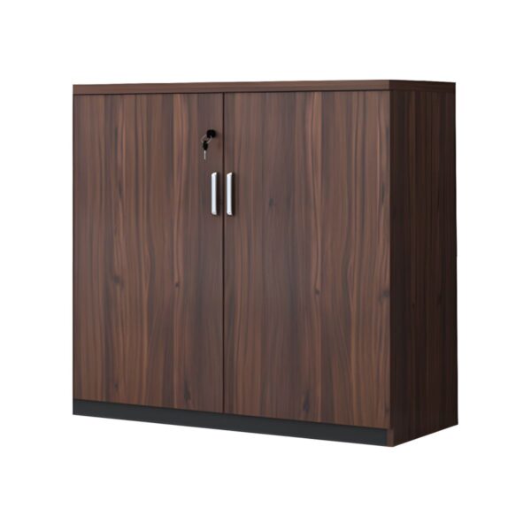 2-Door Wooden Credenza Cabinet in a modern office setting, showcasing its elegant design and spacious storage.