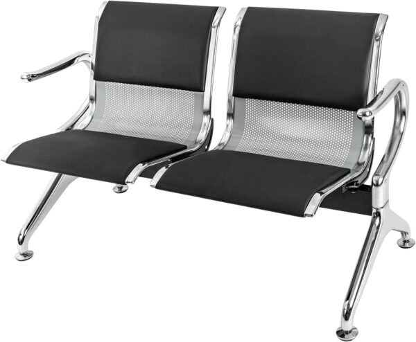 2-Seater Padded Metallic Airport Bench in a modern waiting area, showcasing its sleek design and comfortable padding.