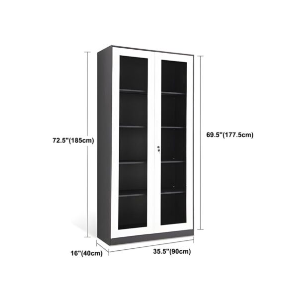 2-Door Full Glass Office Cabinet featuring sleek glass doors, adjustable shelves, and a modern design in a contemporary office setting.