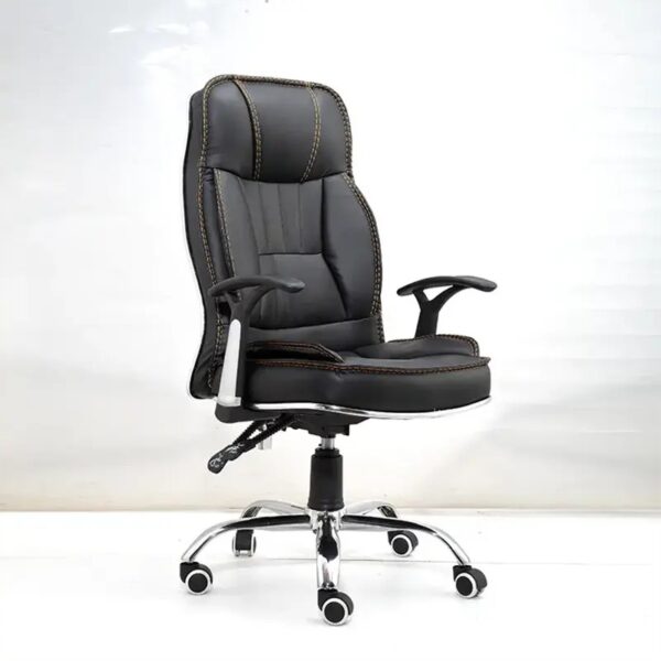 Generic orthopedic leather office seat featuring ergonomic design, adjustable height, and lumbar support in a modern office setting."