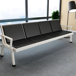 3-Link Black Padded Waiting Bench in a contemporary reception area, showcasing its sleek design and comfortable seating.