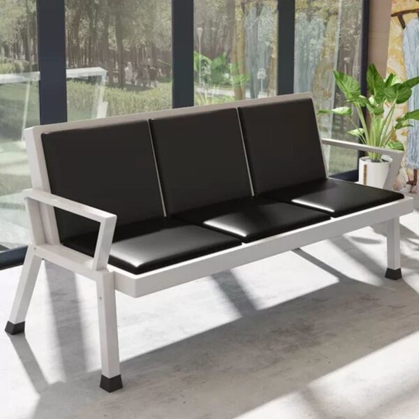 3-Link Black Padded Waiting Bench in a contemporary reception area, showcasing its sleek design and comfortable seating.