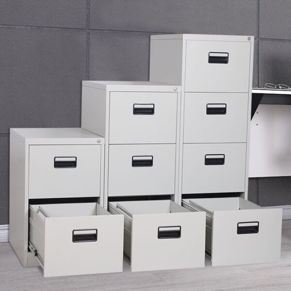 4-Drawer Steel Office Filing Cabinet featuring a modern design and secure storage for documents.