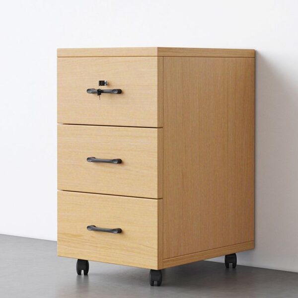 3-Drawer Lockable Mobile Pedestal with a sleek design, showcasing drawers and casters in a modern office setting.