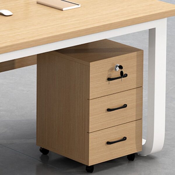 3-Drawer Lockable Mobile Pedestal with a sleek design, showcasing drawers and casters in a modern office setting.