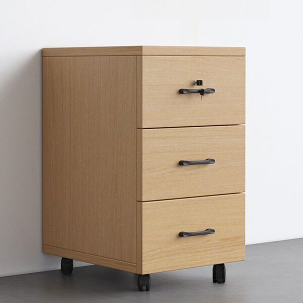 3-Drawer Lockable Mobile Pedestal with a sleek design, showcasing drawers and casters in a modern office setting.