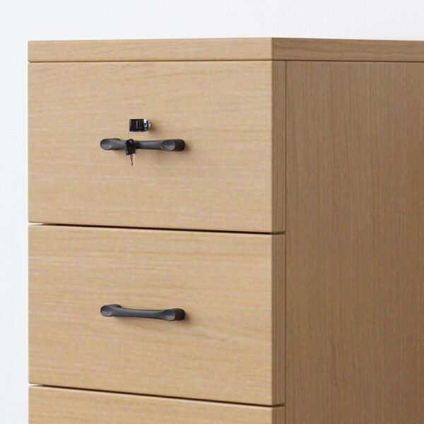 3-Drawer Lockable Mobile Pedestal with a sleek design, showcasing drawers and casters in a modern office setting.