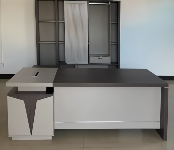 Luxurious Managers Modern Executive Desk in a contemporary office setting, showcasing its sleek design and integrated storage.