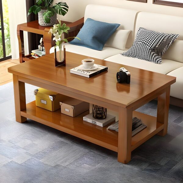 Modern Solid Wooden Coffee Table showcasing a natural finish and minimalist design in a contemporary living room setting.